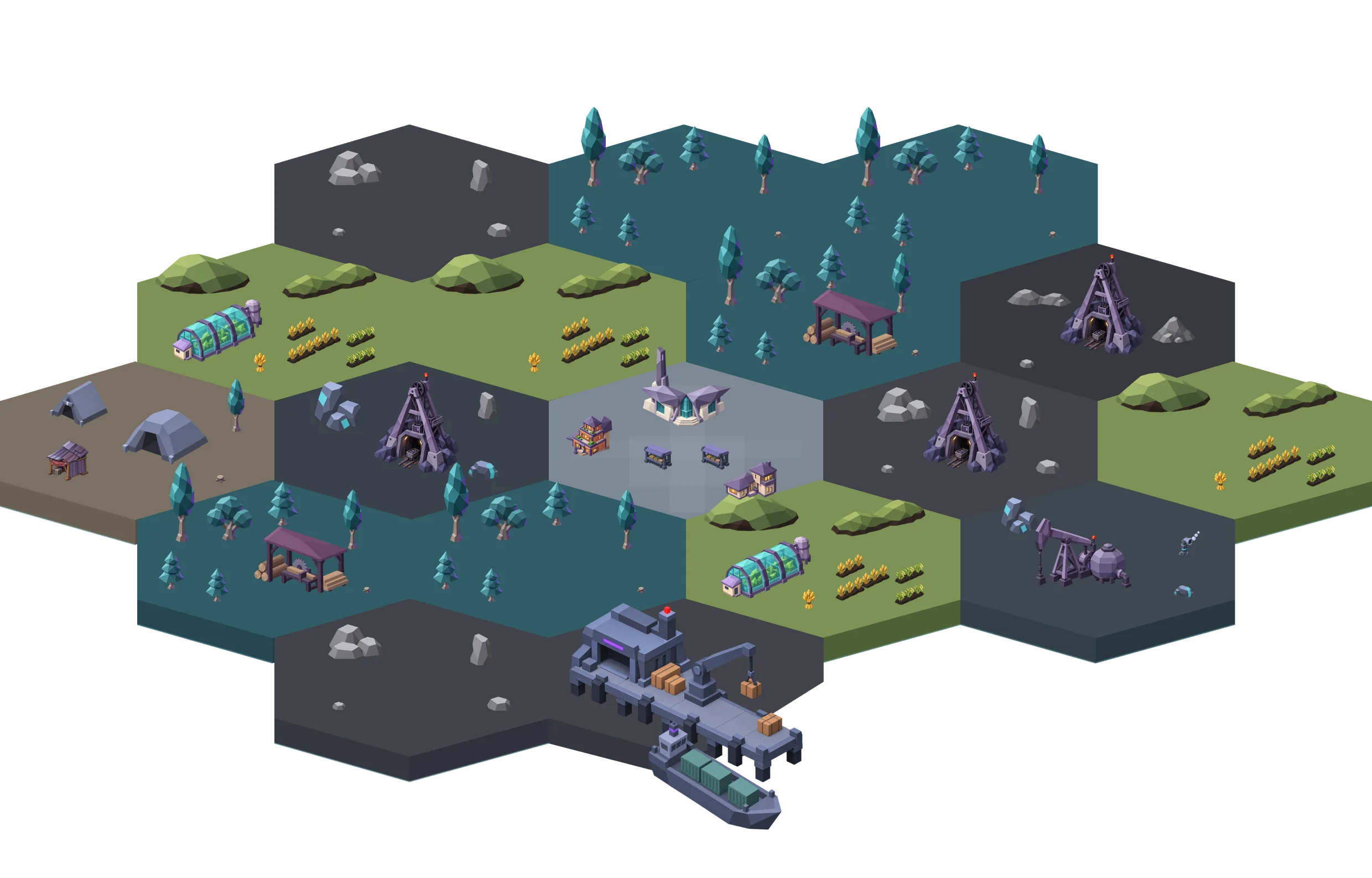 An Override city: an island of hex districts